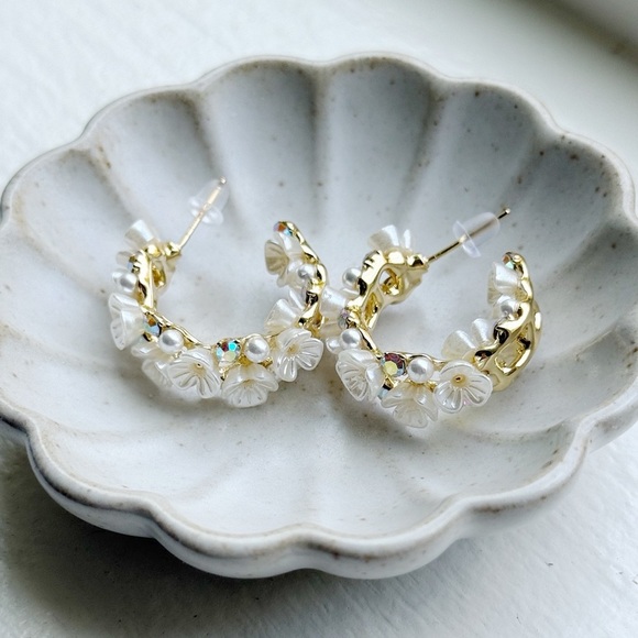 Floral Embellished Hoop Earrings - Picture 2 of 10